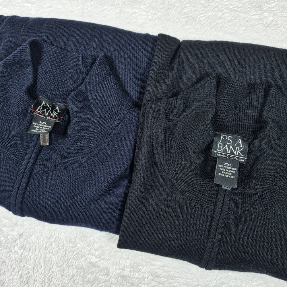 2 Pack! Jos. A. Bank 1/4 Zip Sweater Mens XXL Black Blue Wool L/S Mock Neck